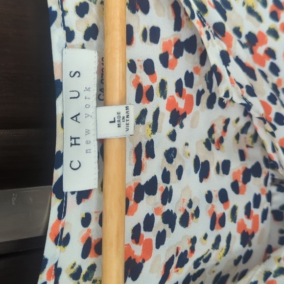 Chaus Red & Blue Asymmetrical Long Sleeve Blouse Front Tie Detail Blouse - L NWT - Picture 3 of 9